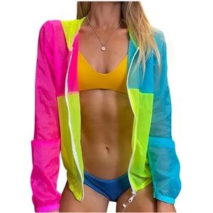 Fun beach Barbie style neon UV shield windbreaker